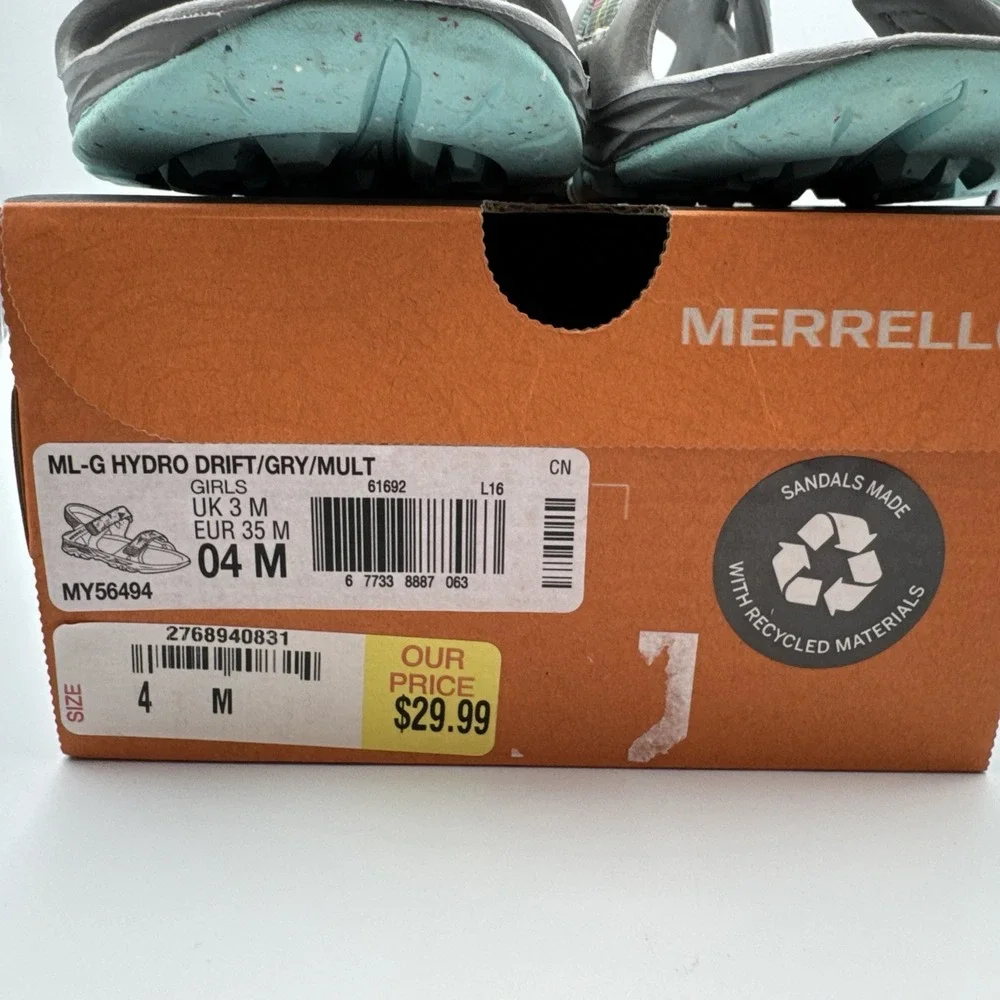 Merrell Kids Girls Hydro Drift‎ Gray Multi Color Sport Sandal Size 4